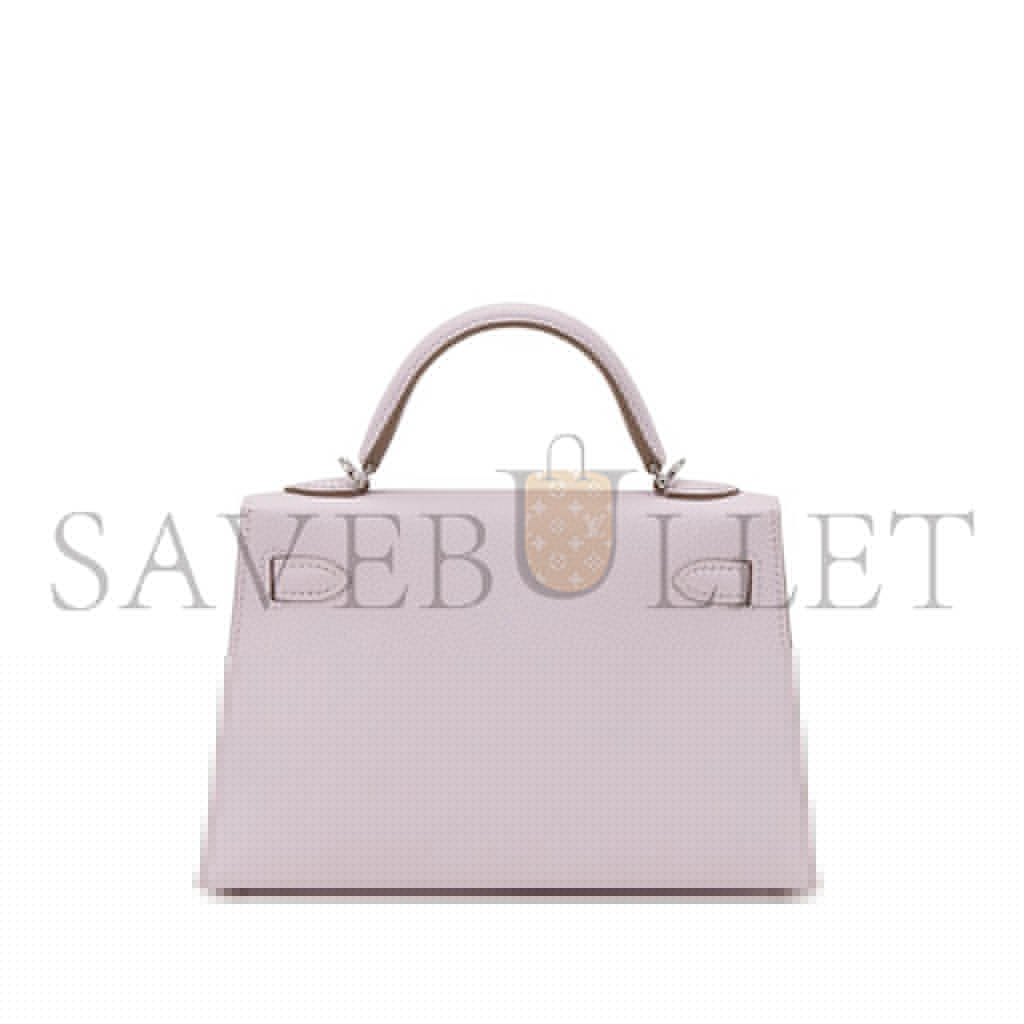 HERMÈS MAUVE PALE EPSOM MINI KELLY SELLIER 20 PALLADIUM HARDWARE (19*12*5.5cm)